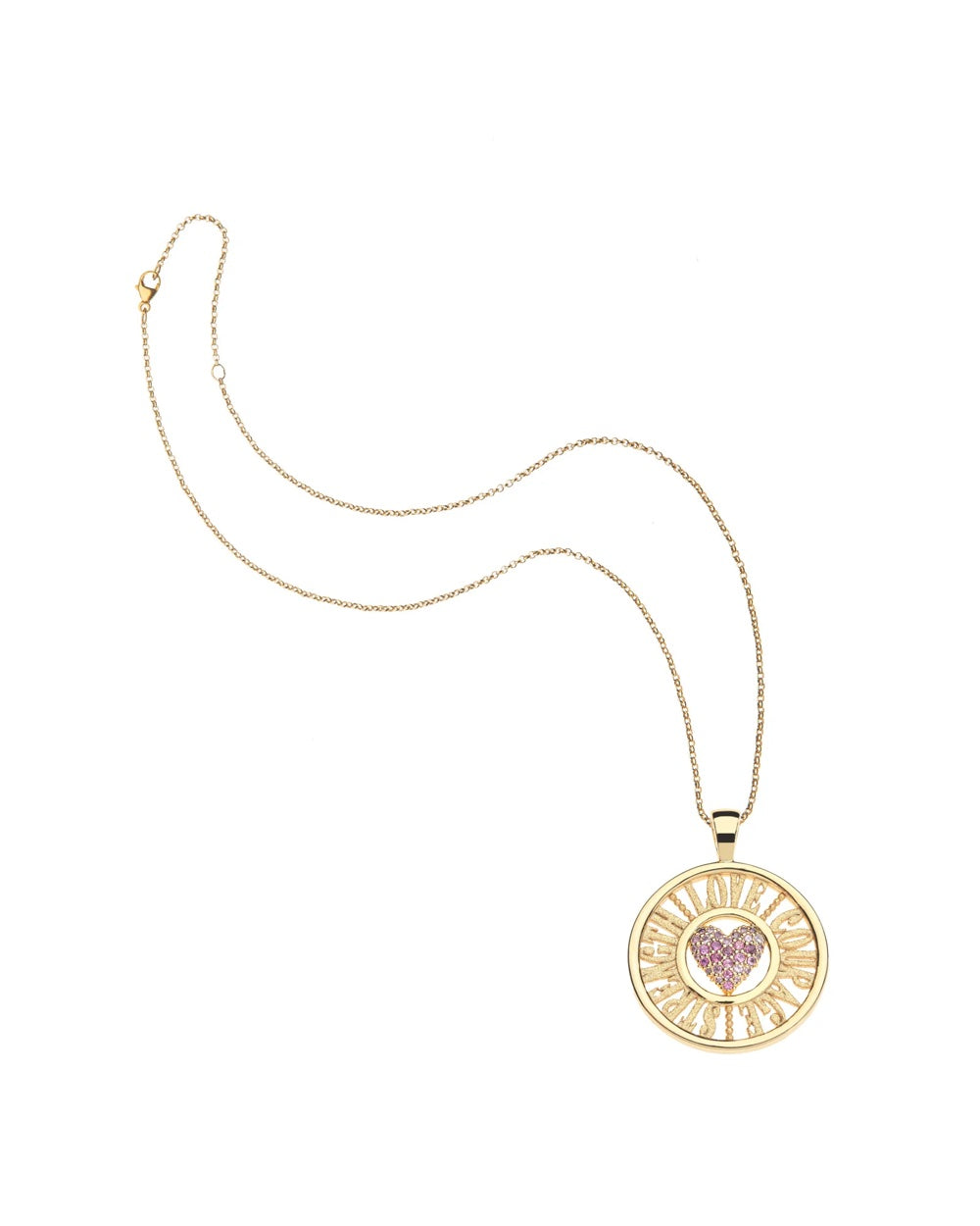 Jane Win Love–Courage–Strength Cutout Coin Necklace with Classic Rolo Chain