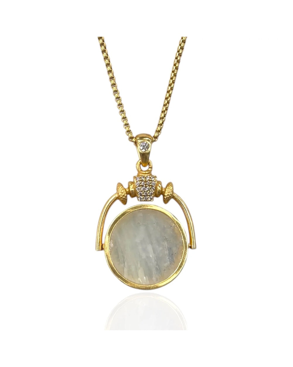 Large Gold Rainbow Moonstone Sol Spinner Necklace