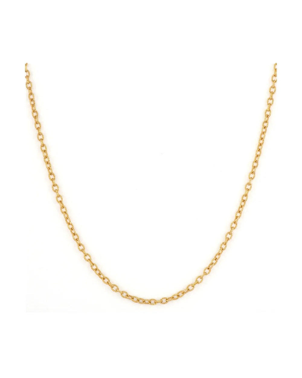 Three Stories Classic Small Link Textured Oval Chain in 14k yellow gold