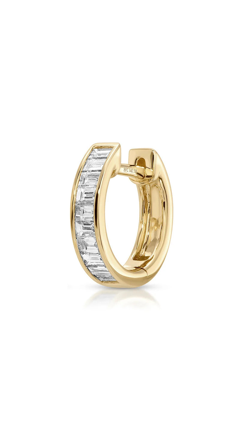 Channel Set Diamond Baguette Huggie Earrings