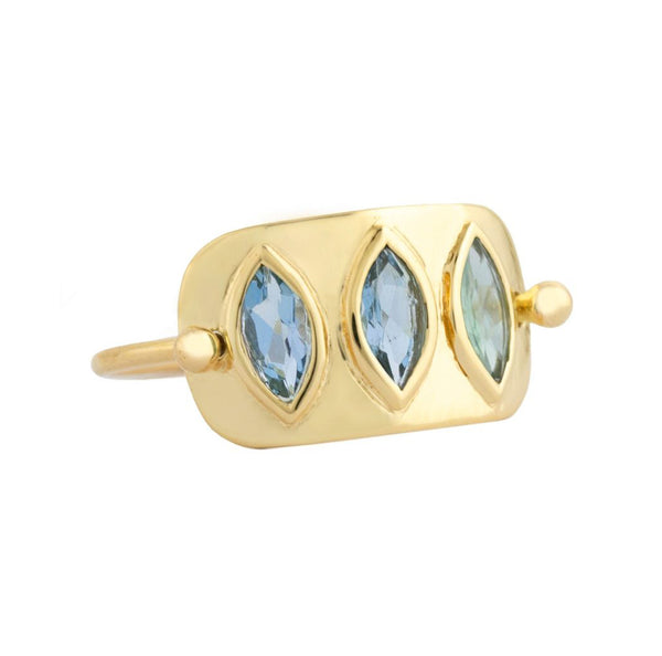 TRIPLE MARQUISE AQUAMARINE SOLID GOLD PLATE RING