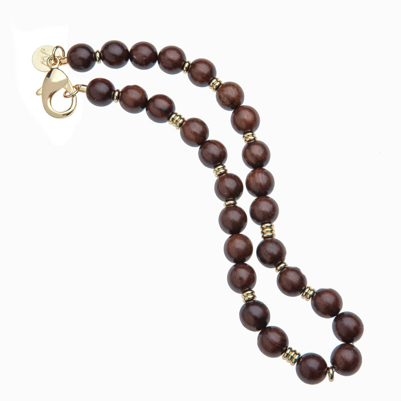 Wood and Gold Beaded Necklace