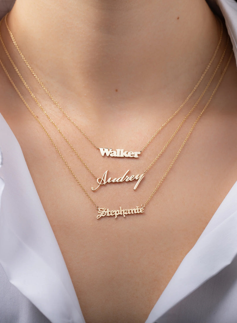 14k Gold Block Name Necklace