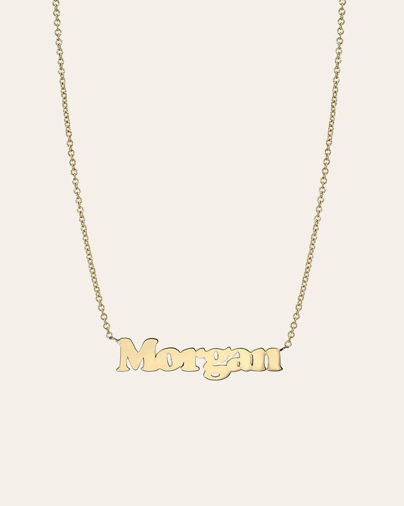 14k Gold Block Name Necklace