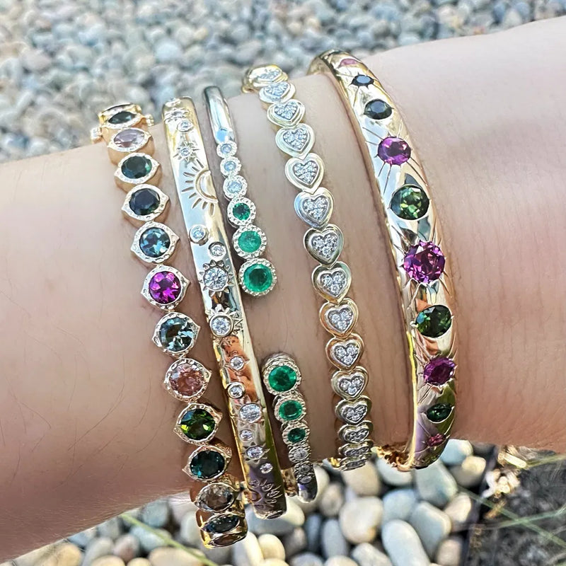 Starry Night Metal Set Tourmaline Graduated Engraved Bangle