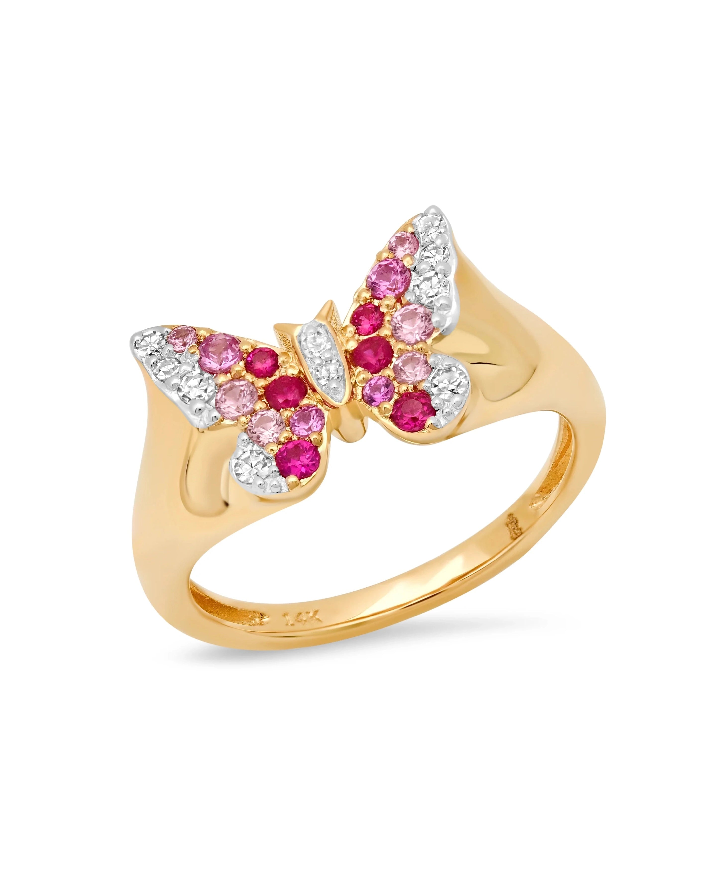 Mini Pink and Diamond Ombré Butterfly Pinky Ring
