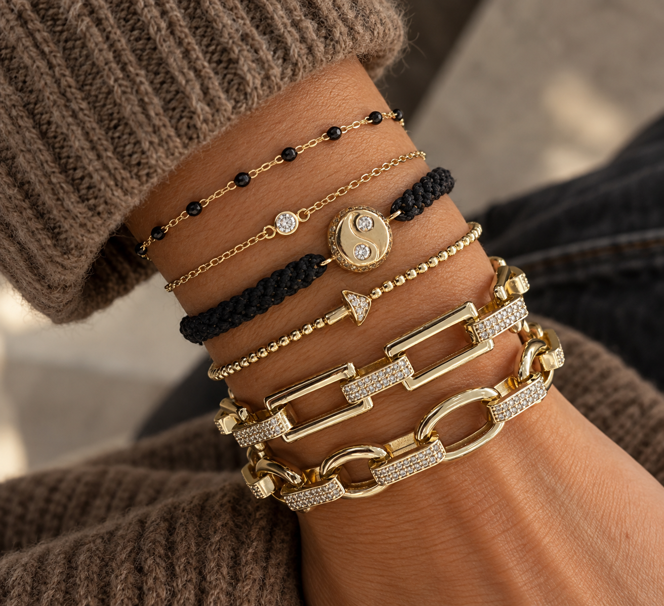 Gold & CZ Rectangle Chain Bracelet
