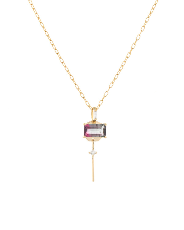 Tourmaline baguette and dangling diamond necklace