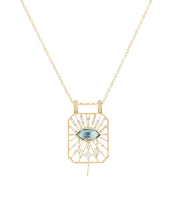 Aquamarine Marquise Eye open rectangle chain necklace