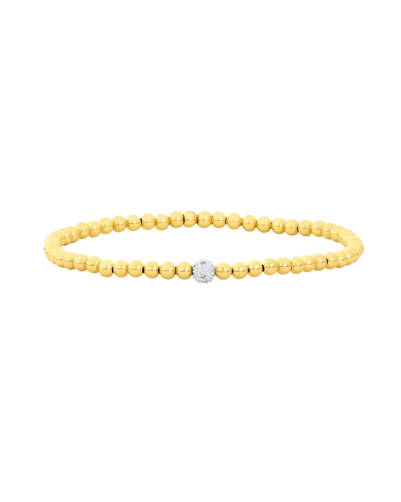 3mm Gold Beaded Bracelet with Diamond Ball