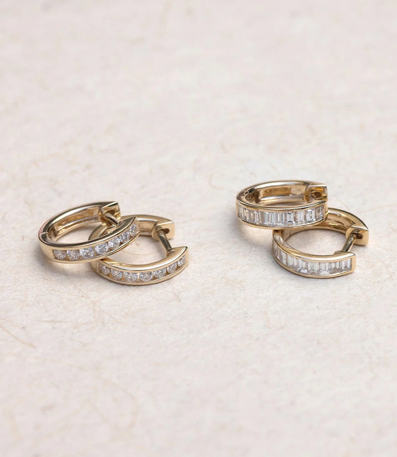 Channel Set Diamond Baguette Huggie Earrings