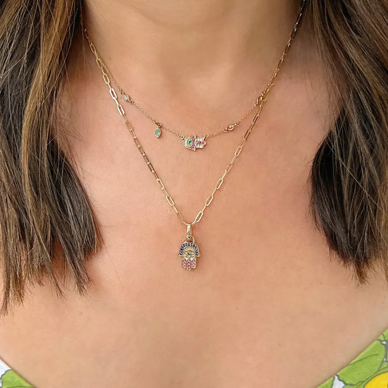 Tiny Bejeweled Sideways Hamsa Necklace