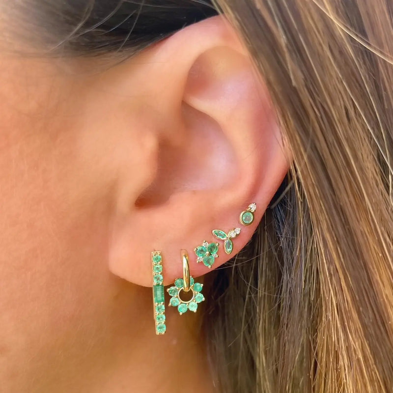 Single Emerald and Diamond Two-Sided Rectangular Hoop