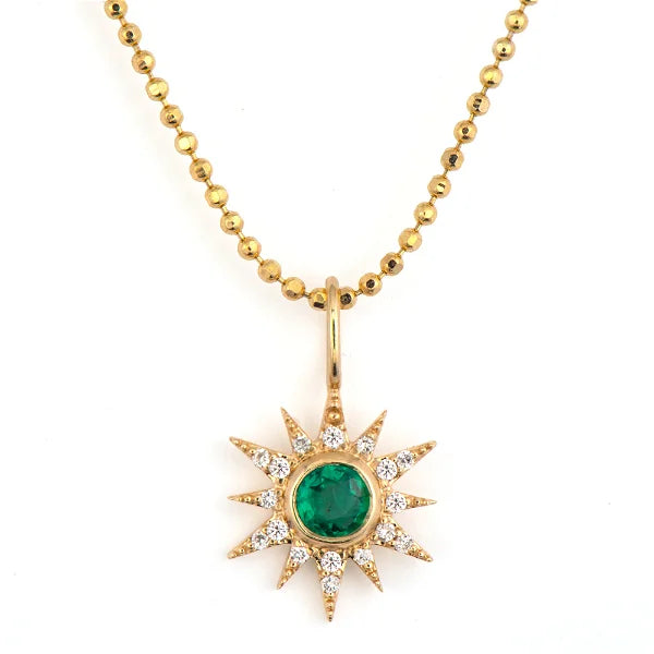 Tiny Love Explosion Emerald Pendant Necklace