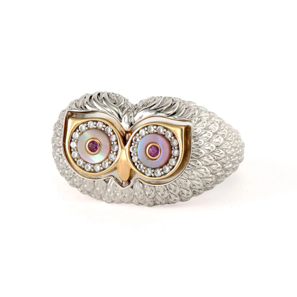 Mixed Metal Blinking Owl Flip Ring