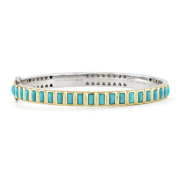 Ruffled Two-Toned Baguette Turquoise Bangle