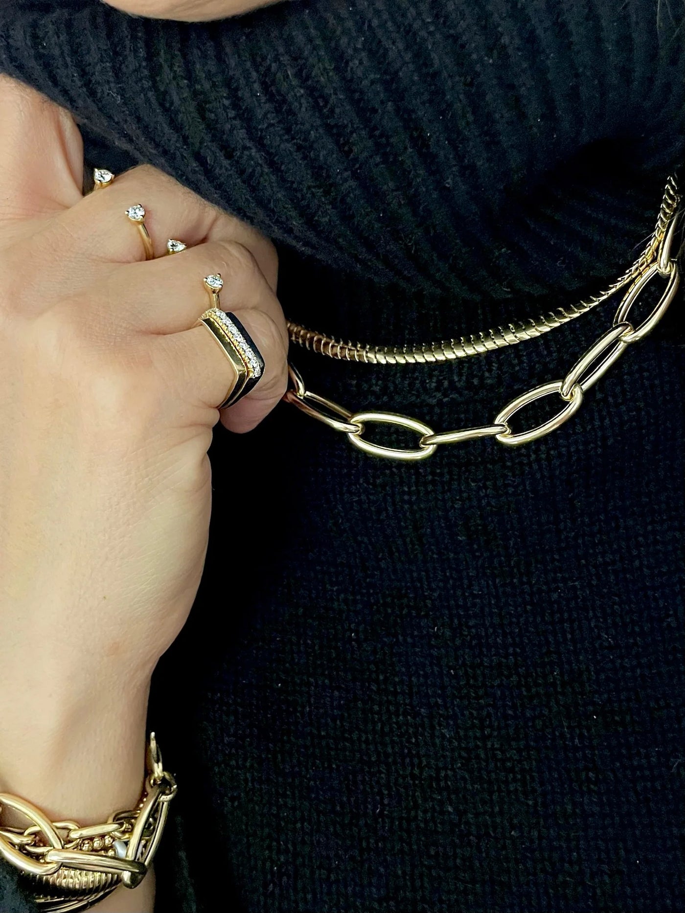 裕*様 Cinema Dollネックレス ブレスレット クロ Ciリング 0.12CT DIAMOND & 0.54CT MALACHITE CLOVER PAPER CLIP LINK NECKLACE