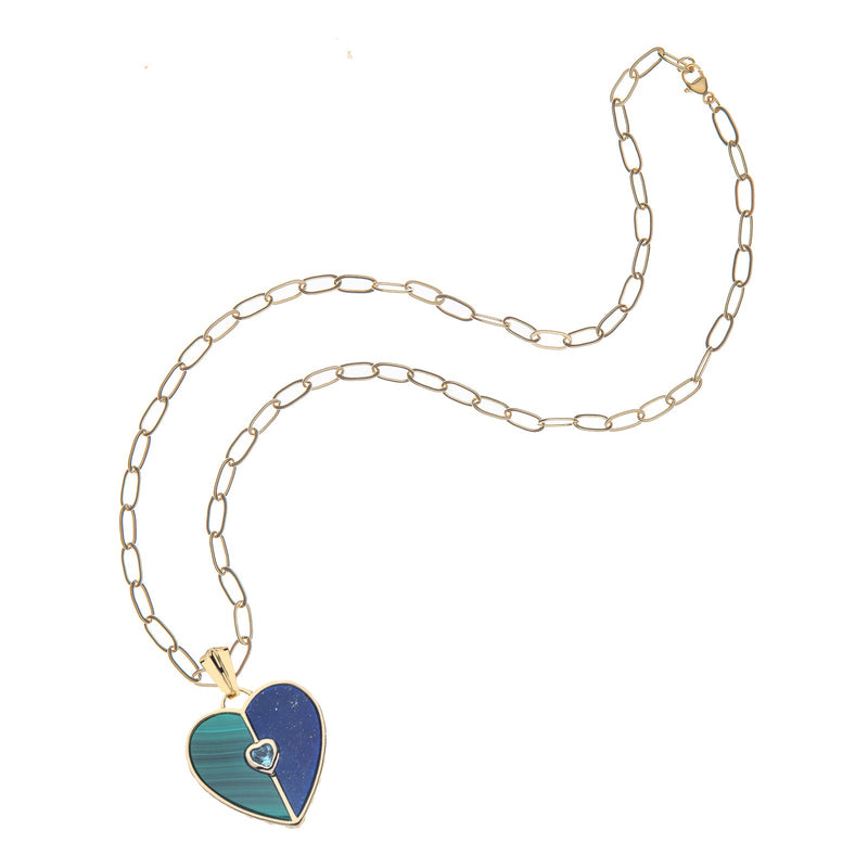 Split Heart Love Pendant in Lapis and Malachite