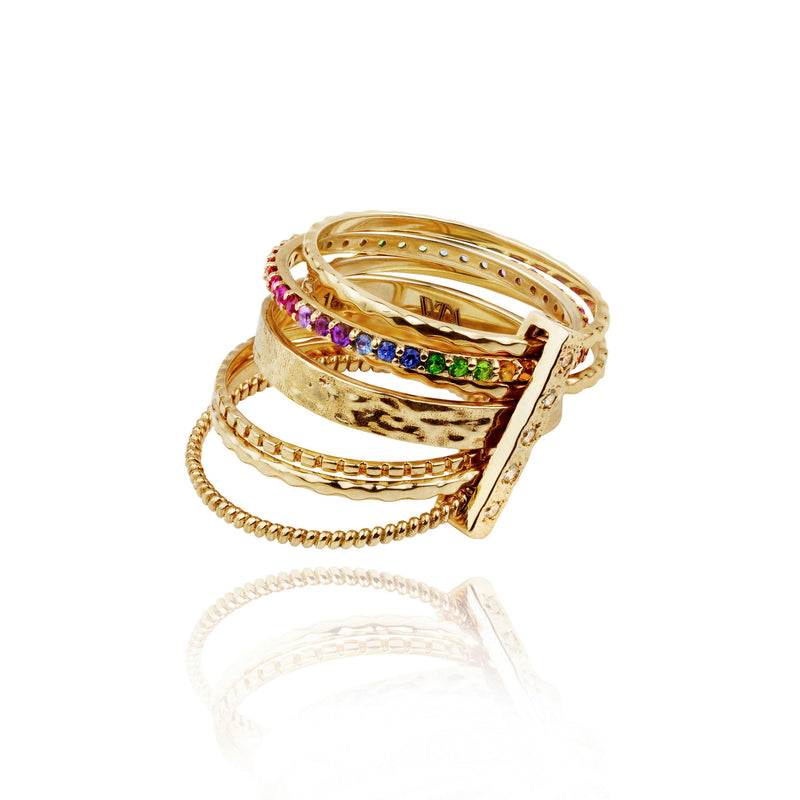 Fanny seven-bands ring rainbow precious stones