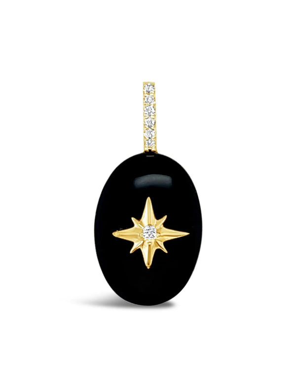 Black Onyx Small Oval Cabochon Starburst Pendant