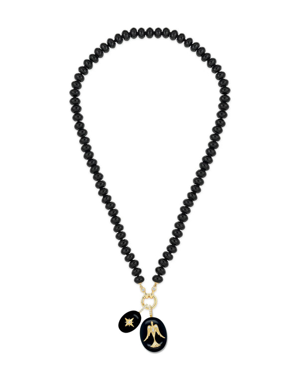 Black Onyx Small Oval Cabochon Starburst Pendant