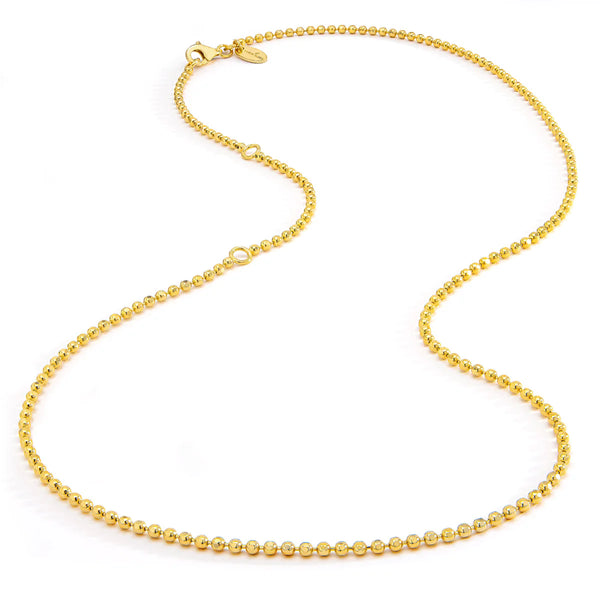 An elegant Aaron Basha Vermeil Faceted Ball Chain necklace with 18K gold plating is gracefully laid on a plain white background, showcasing its consistently rounded beads that exude personal empowerment.