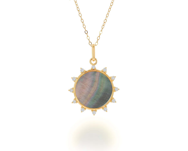 Diamond and Grey Mother of Pearl Sun Charm Only