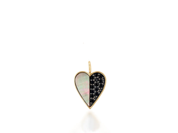Black Spinel And Grey Mother Of Pearl Heart Charm Only