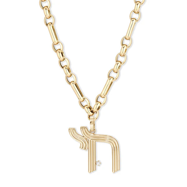 Groovy XL Diamond Chai Hinged Charm in Yellow Gold