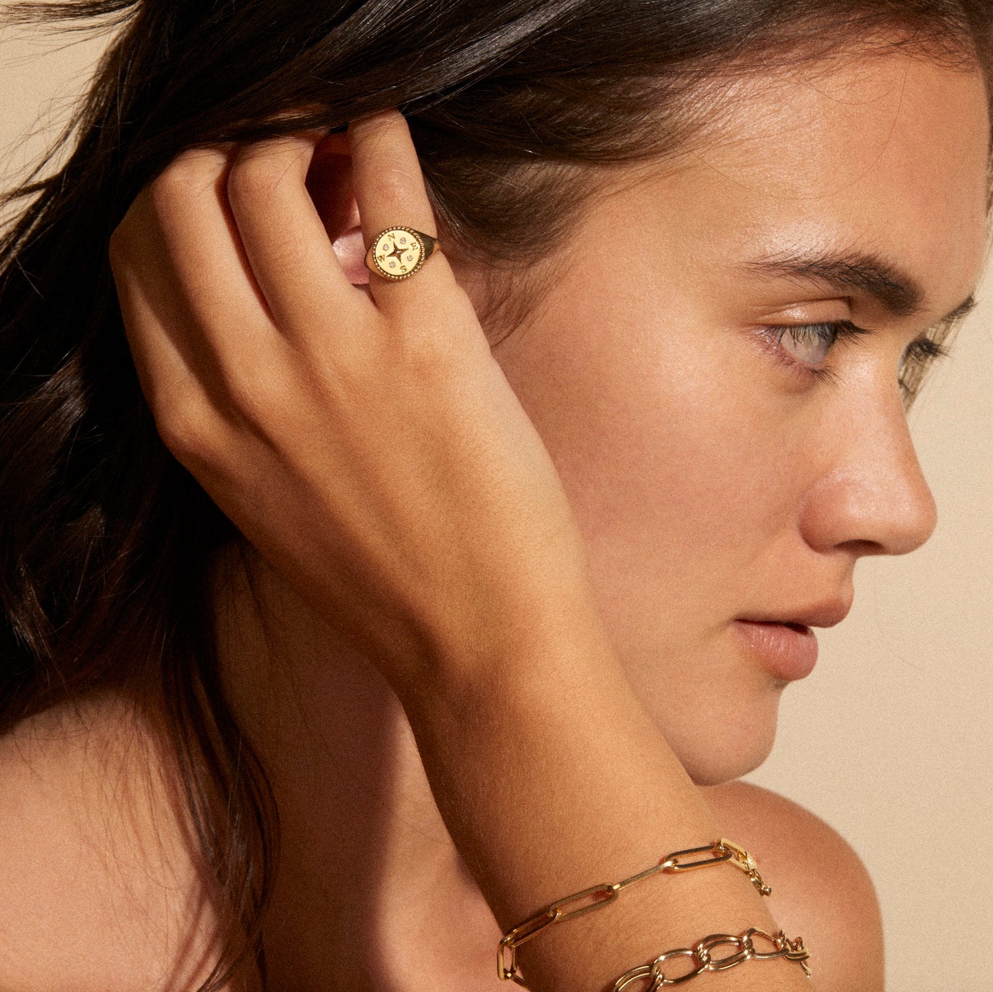 Pavé Compass Signet Ring