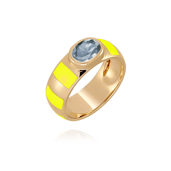 Delphine seal ring neon-yellow enamel and smoked-green Sapphire