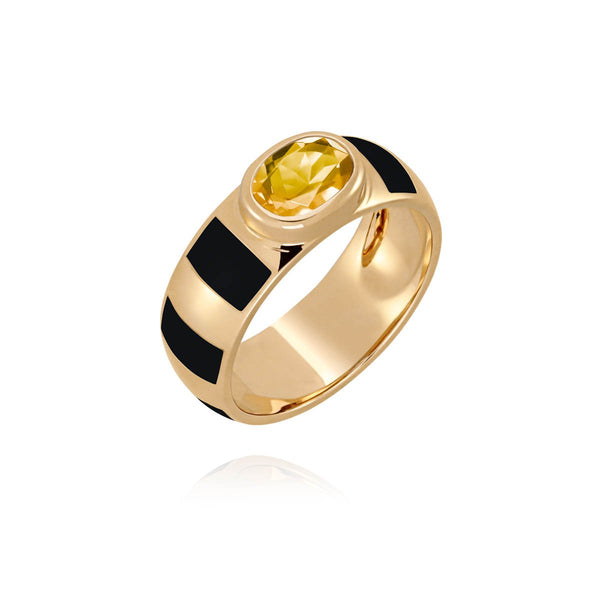 Delphine seal ring black enamel and yellow Sapphire
