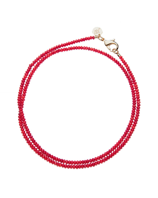Double Wrap Beaded Necklace in Carmine Coral