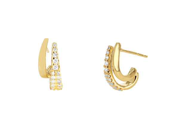 Diamond and Gold Double Row Huggie Earrings