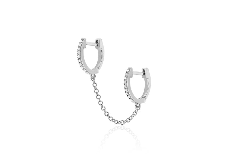 Diamond Double Mini Huggie Chain Earring