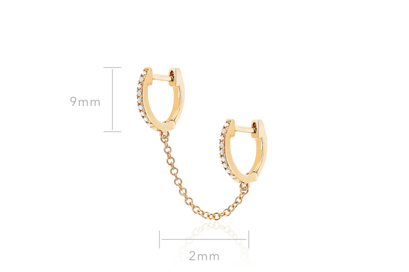 Diamond Double Mini Huggie Chain Earring