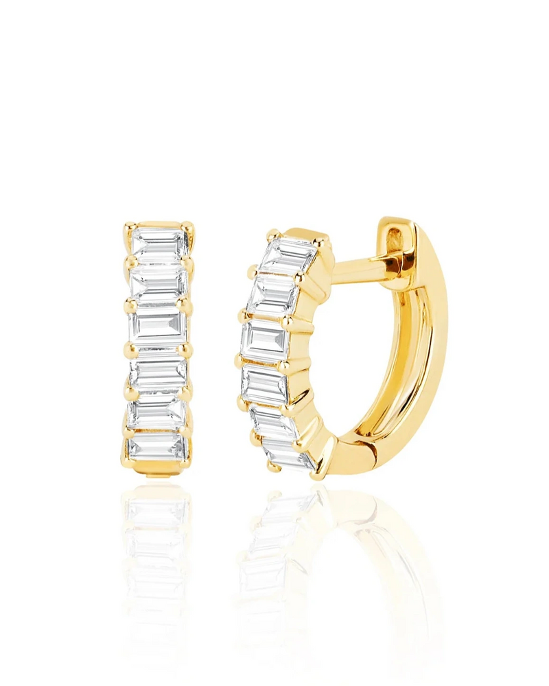 Prong Set Diamond Baguette Huggie Earring