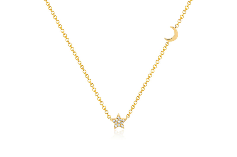 Diamond Baby Star & Gold Moon Necklace