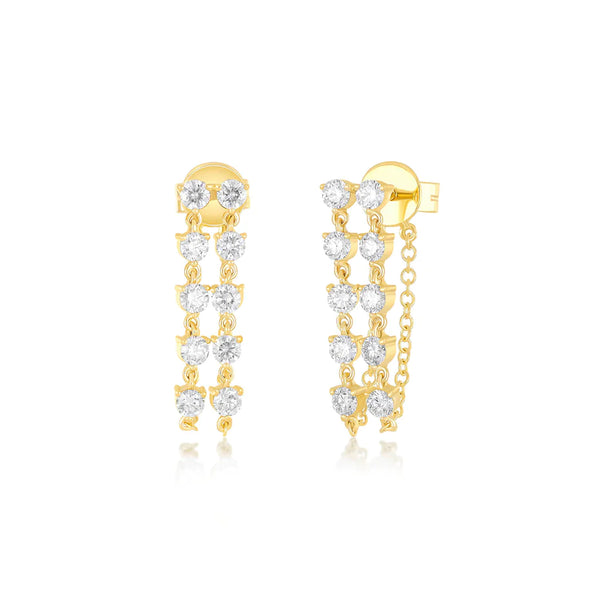 DOUBLE MULTI DIAMOND CHAIN STUD EARRING