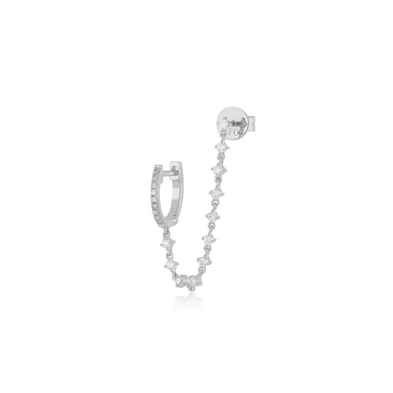 Diamond Mini Huggie & Prong Set Chain Stud Earring