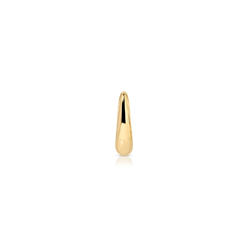 The ef collection Gold Mini Maeve Huggie Earrings feature a small, shiny 14k yellow gold design with a smooth finish, displayed on a plain white background.