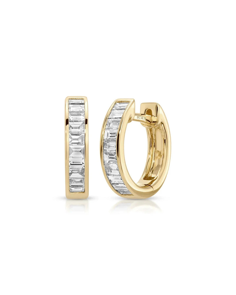 Channel Set Diamond Baguette Huggie Earrings