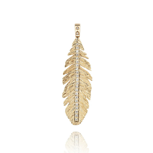 Feather pendant 14 carat gold and diamonds