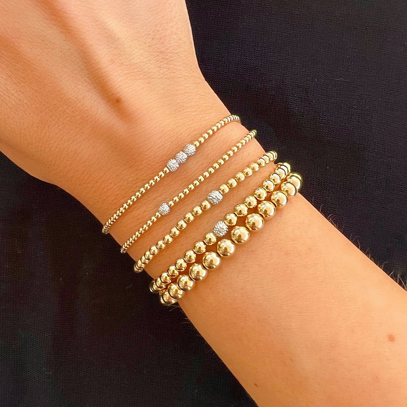 3mm Gold Beaded Bracelet with Diamond Ball