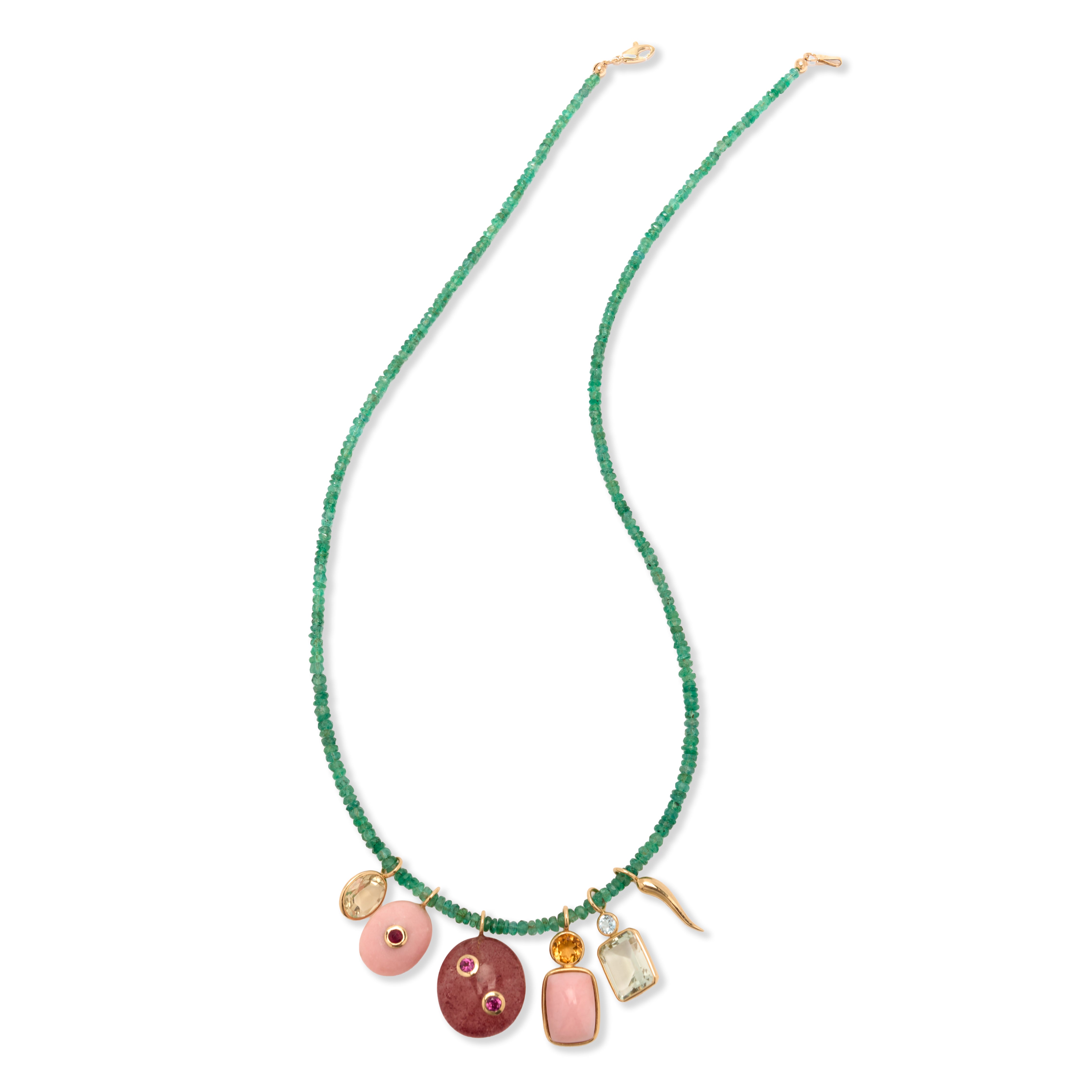 Strawberry Quartz Oval & Pink Rhodolite 14k Gold Necklace Charm