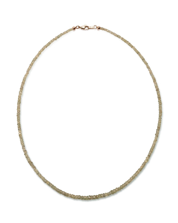 Tiny Beaded 14k Gold Necklace in Green Sapphire