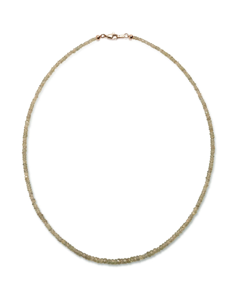 Tiny Beaded 14k Gold Necklace in Green Sapphire