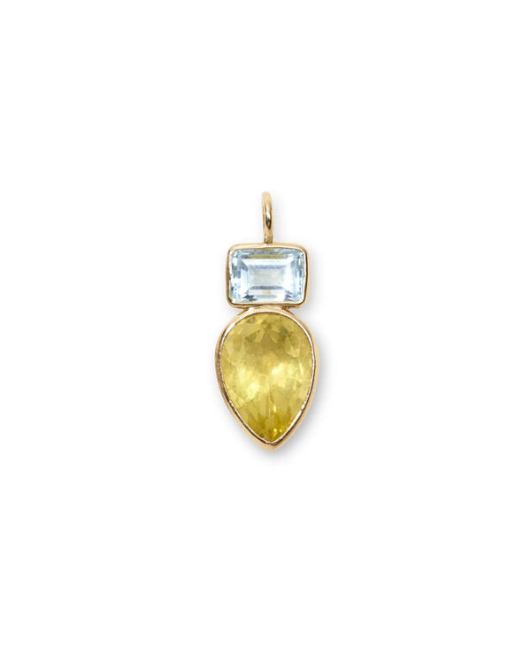 Stacked Teardrop 14k Gold Necklace Charm in Sky Blue Topaz & Lemon Quartz