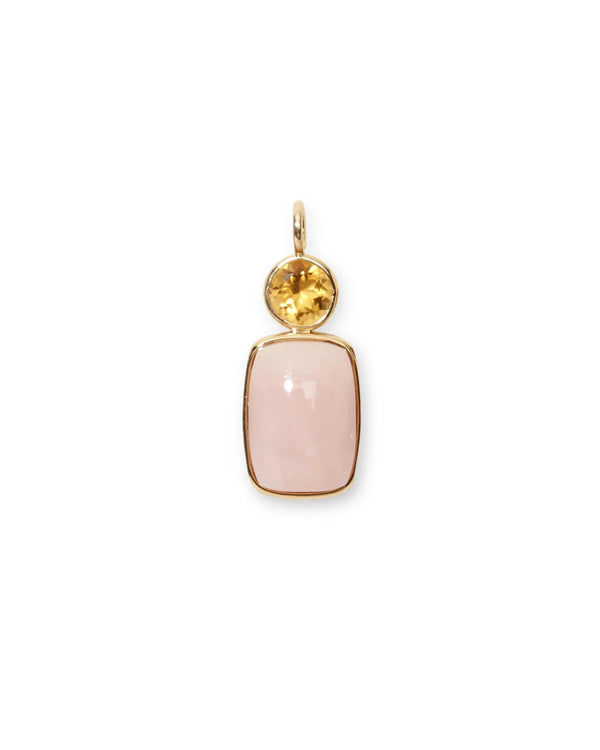 Stacked Oblong 14k Gold Necklace Charm in Citrine & Pink Opal Cabochon