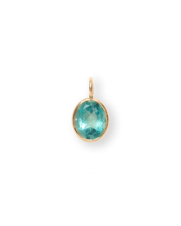 Singular Oval 14k Gold Necklace Charm in Green Topaz
